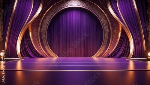 Purple golden ceremony award stage venue background.