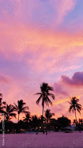 palm trees at sunset theme background, perfect for mobile wallpaper.
