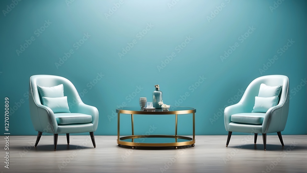 Two Luxury Chairs with Round Table banner with empty space Without Text, Aqua luxury background, holiday banner poster background for advertisement ads Two Luxury Chairs with Round Table banner with empty space Without Text, Aqua luxury background, holiday banner poster background for advertisement ads