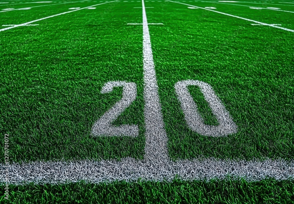 Fresh Green Turf of Football Field with White Yard Lines and Numbers Fresh Green Turf of Football Field with White Yard Lines and Numbers