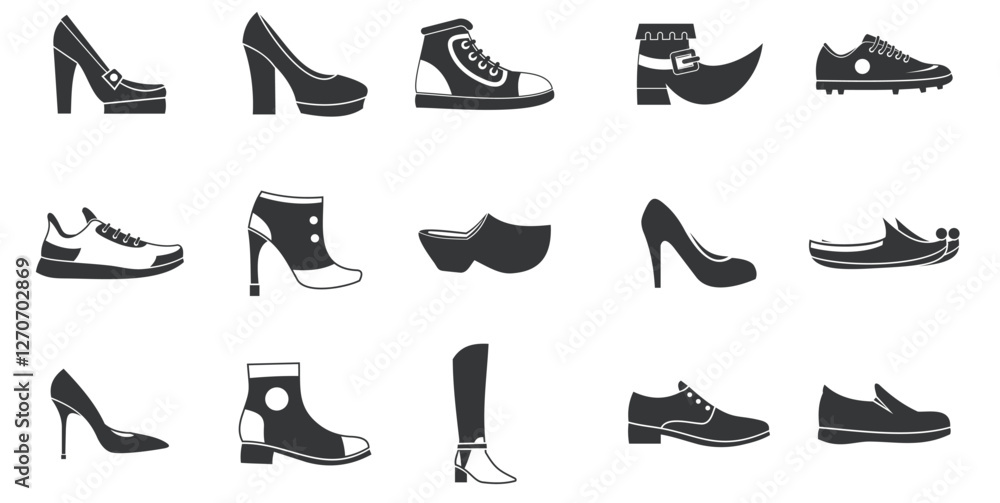 Shoe Black Icons Set. Vector. editbale Shoe Black Icons Set. Vector. editbale