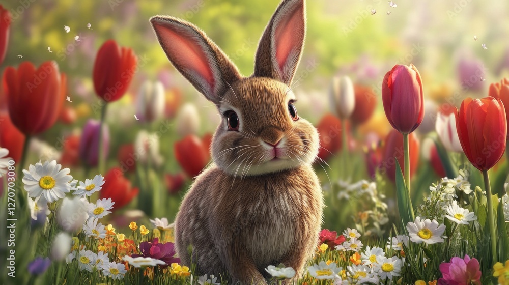 Adorable Easter Bunny in a Spring Meadow Adorable Easter Bunny in a Spring Meadow