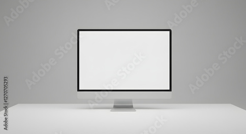 Clean blank computer screen white table seamless backdrop soft studio light product