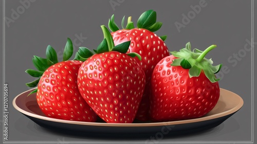 Realistic 3D Strawberry Icon on Transparent Background