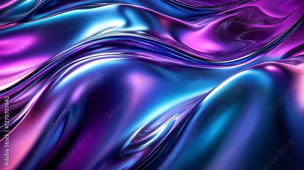 Vivid Abstract Fluid Waves in Purple and Blue Hues with Reflective Textures Vivid Abstract Fluid Waves in Purple and Blue Hues with Reflective Textures