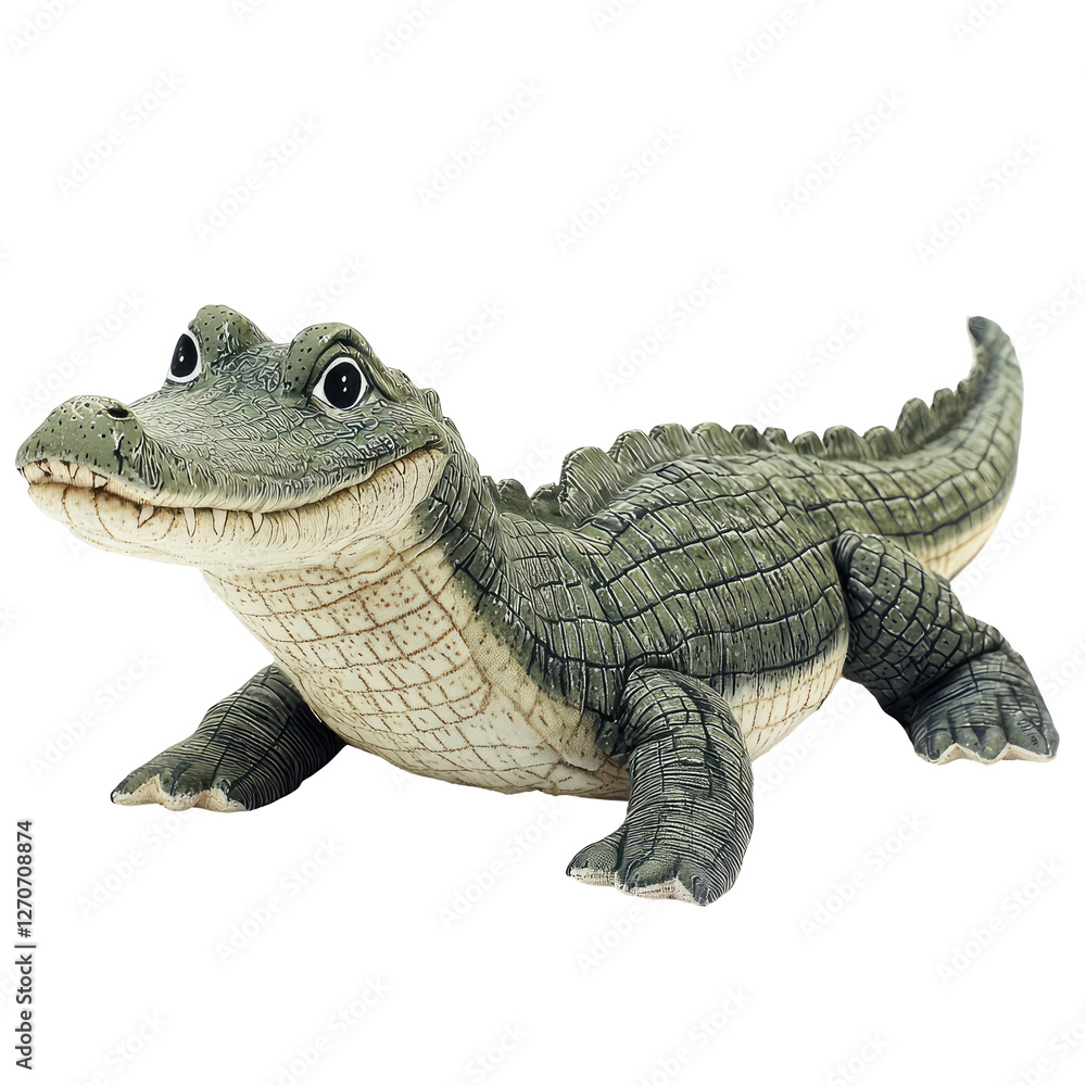 Fototapeta premium Realistic Gharial Soft Toy from Side View Isolated on Transparent background with No Shadows for Educational and Play Needs