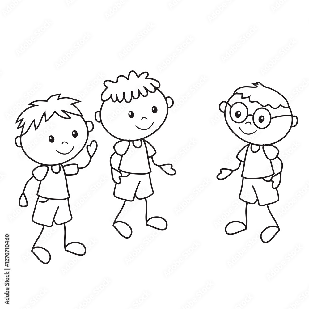 Stick figure boys  vector cartoon illustration