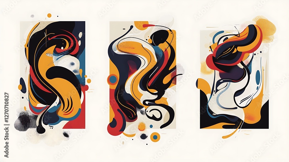 Obraz premium Abstract shapes, fluid forms, color combinations, graphic design, use in posters or digital art