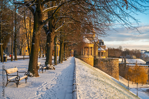 Obraz na płótnie Haken Terrace in Szczecin on a winter morning w salonie