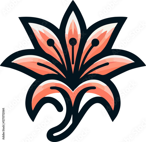 Elegant Lily Logo Variations
. The emblem is outlined with a bold black stroke, giving it a modern yet timeless appeal. Below the main logo, three alternative variations in monochrome black