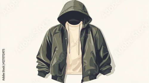 Obraz na płótnie Fashionable Man Wearing Olive Green Hooded Jacket and Cream T-Shirt w salonie