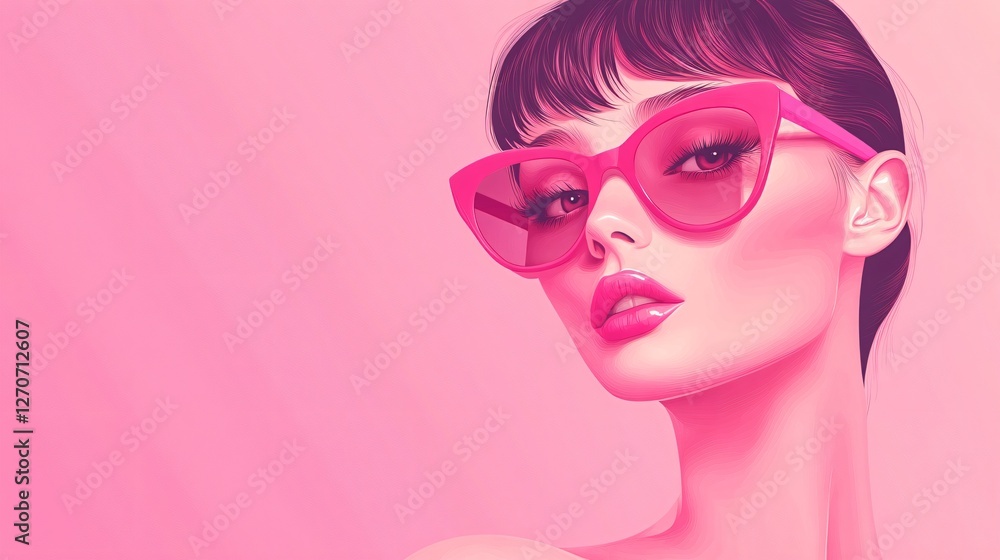 Pink Background Cat Eye Sunglasses Retro Woman Smiling