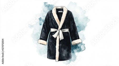 Obraz na płótnie Watercolor Illustration of a Black Bathrobe with Accessories w salonie