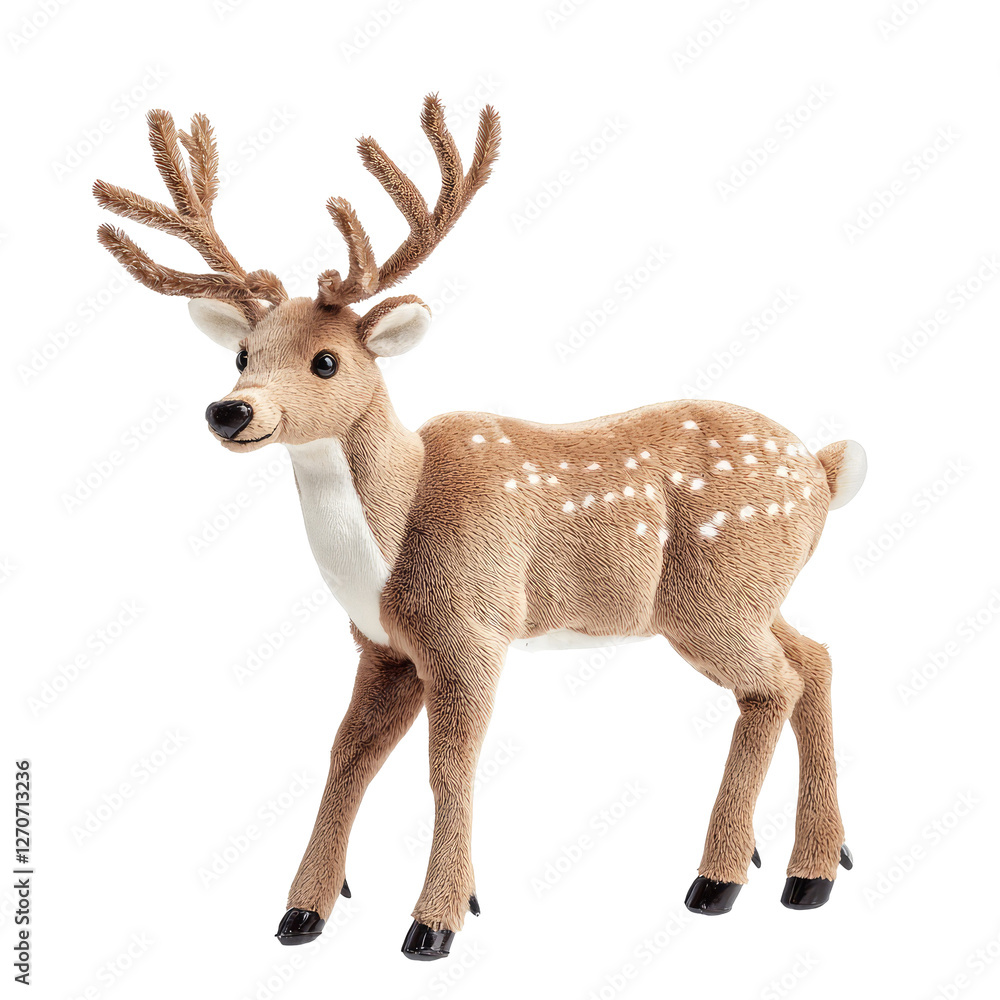 Fototapeta premium Soft Toy Reindeer in Side View with No Shadow PNG Cutout for Children's Playtime and Holiday Decorations