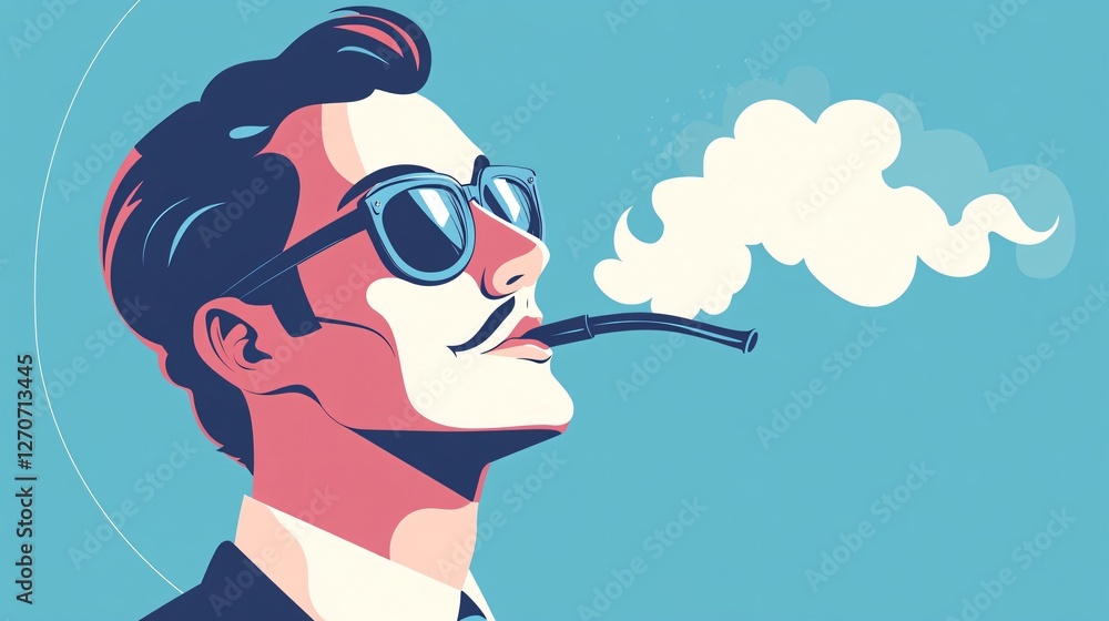 Stylish Young Man Smoking Pipe Enjoying Break