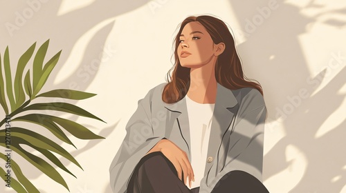 Obraz na płótnie Relaxed Young Brunette Woman in Gray Blazer Outdoors w salonie