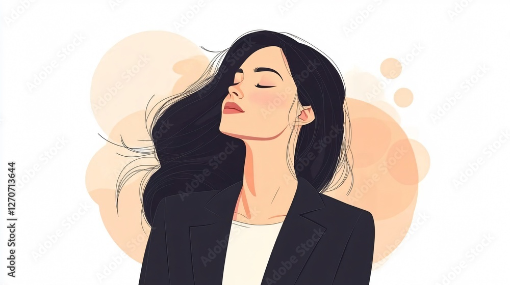 Businesswoman Standing on a Tropical Beach with a Breeze Blowing Through Her Clothes