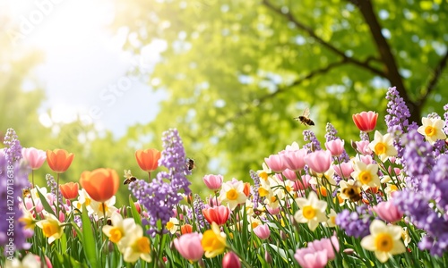 happy spring blossoms in full bloom