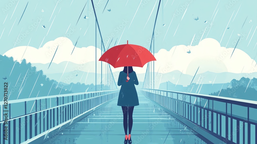 Professional Businesswoman Using Umbrella in City Environment
