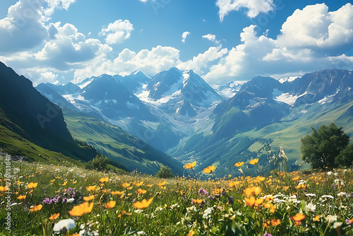 Alpine meadow in the mountains beautiful landscape  photo