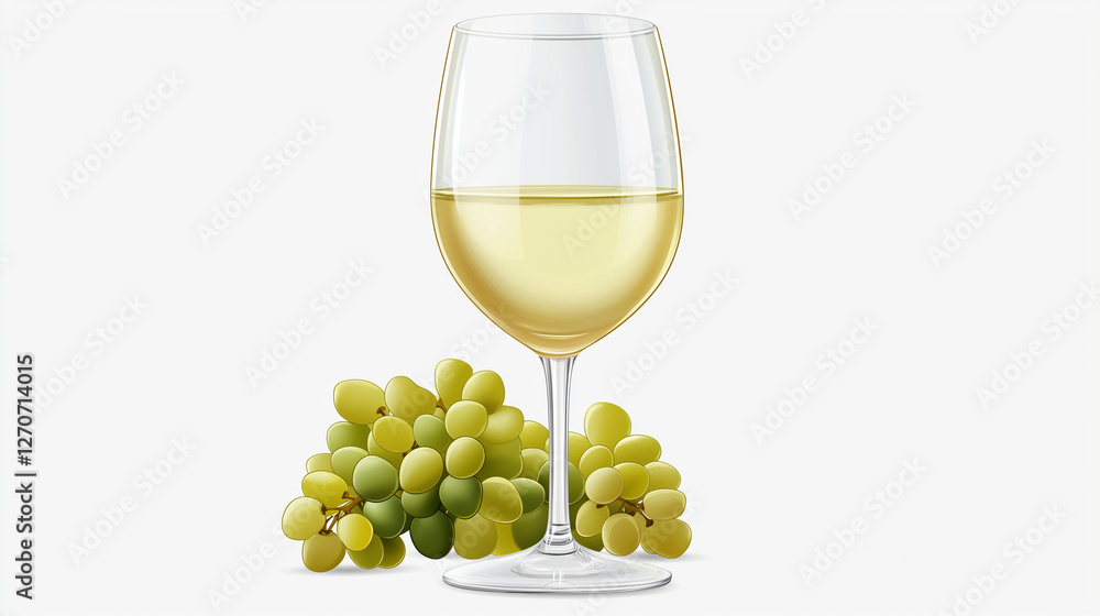 white wine glass with grapes on a white background, realistic illustration, high-resolution vector graphics, professional photography white wine glass with grapes on a white background, realistic illustration, high-resolution vector graphics, professional photography