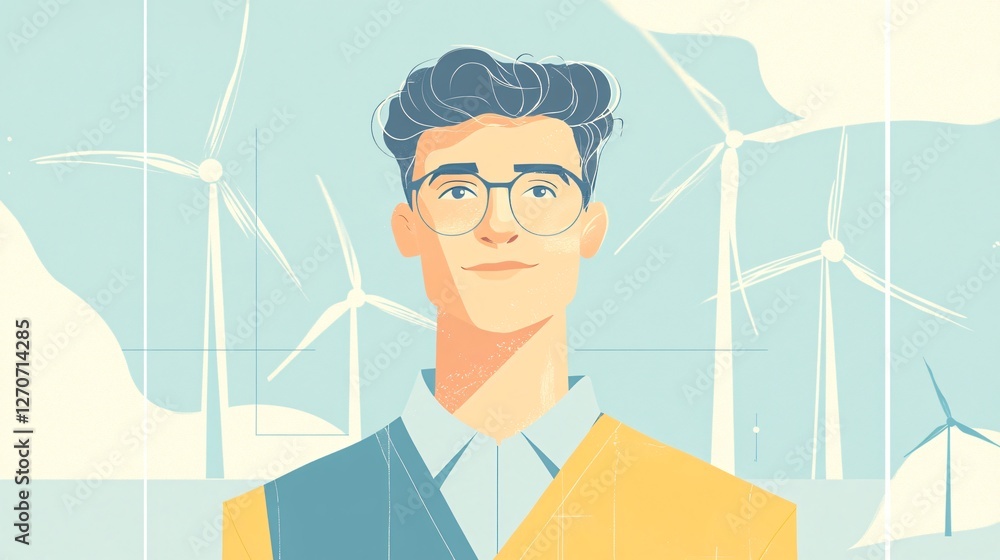 Stylish Man with Glasses Holding Windmill