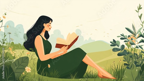 Obraz na płótnie Portrait of Stylish Woman Reading Book Outdoors w salonie