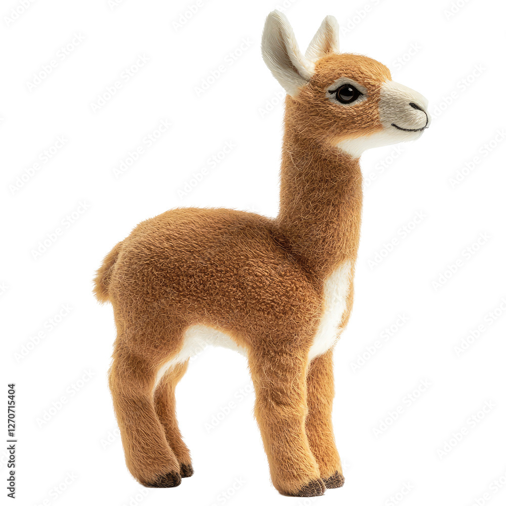 Fototapeta premium Realistic Vicuna Soft Toy Ideal for Children, Displays Adorable Features in Side View with Detailed Texture and Coloration