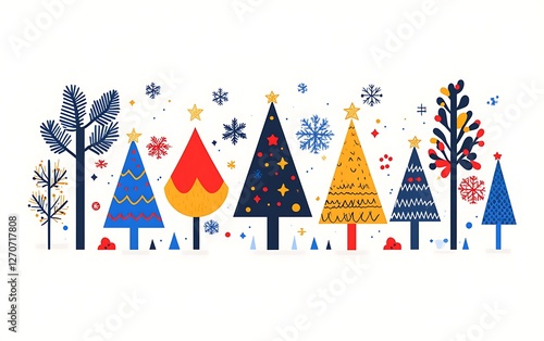 Abstract Christmas trees design, festive graphic, flat style, for holiday greeting card, social media or print material photo