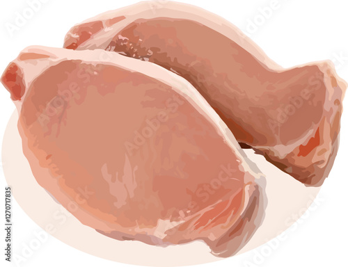 Fresh Pork Cutlets on White