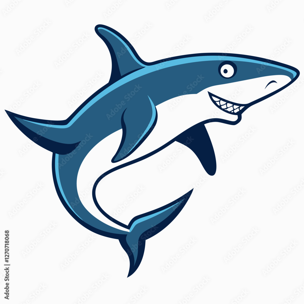 Fototapeta premium A Happy Blue Shark Cartoon Illustration Leaping Through the Ocean
