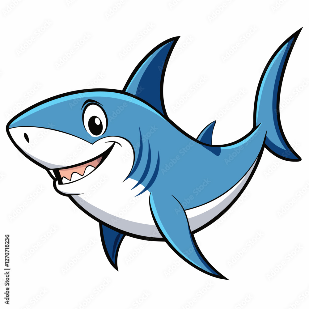 A Happy Cartoon Shark Swimming in the Ocean Depths A Happy Cartoon Shark Swimming in the Ocean Depths
