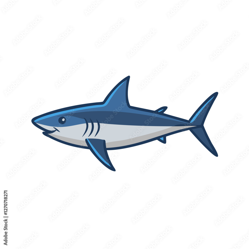 A Cute Cartoon Illustration of a Blue Shark Swimming in the Ocean A Cute Cartoon Illustration of a Blue Shark Swimming in the Ocean