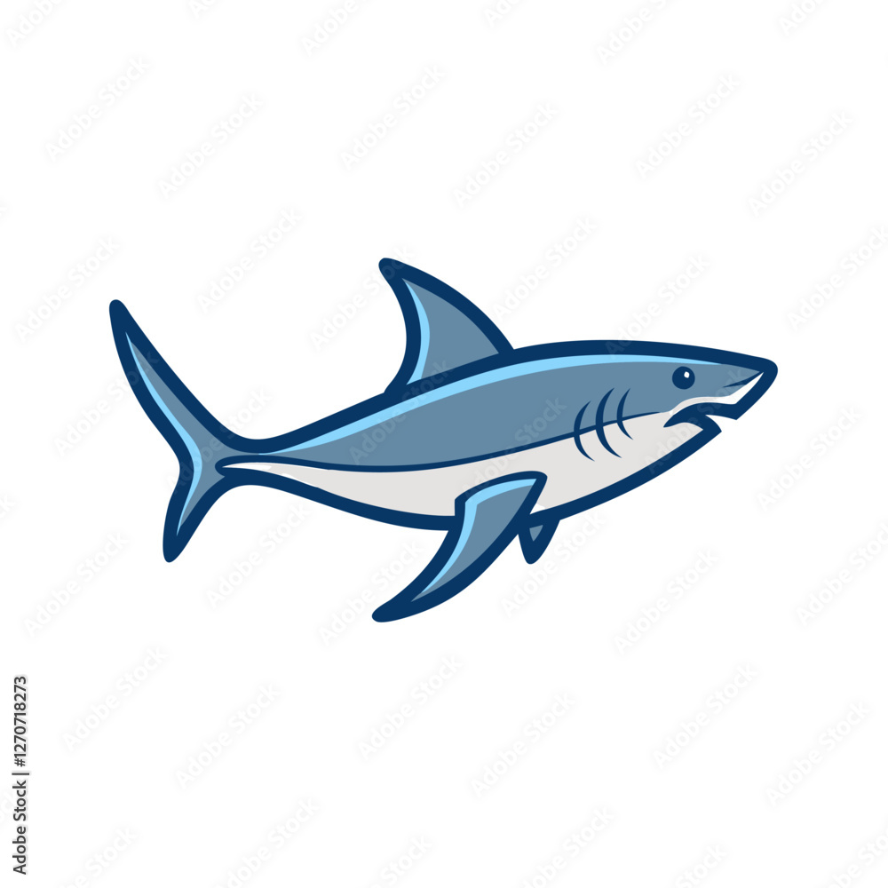 A Simple Cartoon Illustration of a Great White Shark Swimming in the Ocean A Simple Cartoon Illustration of a Great White Shark Swimming in the Ocean