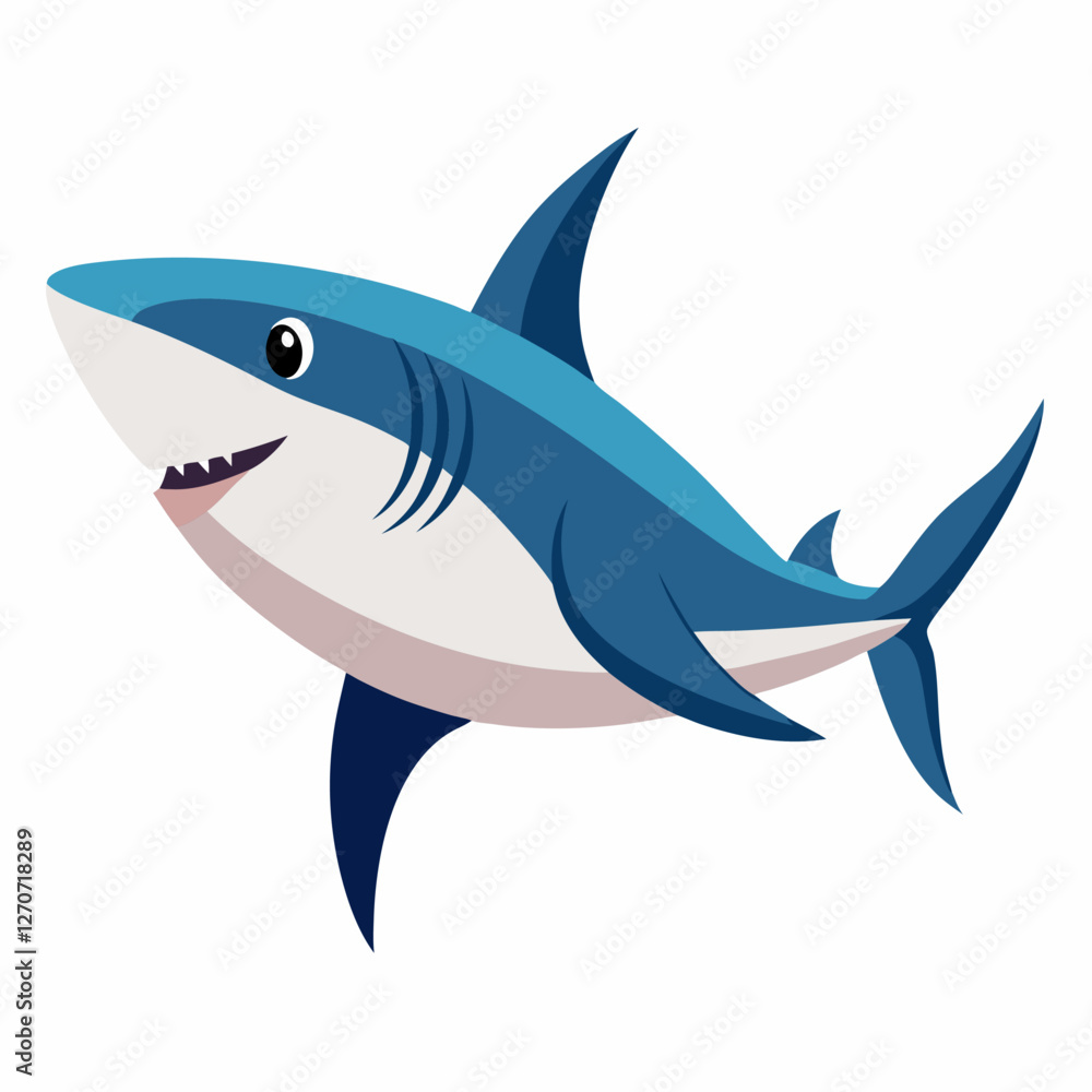 Obraz premium A Happy Cartoon Shark Swimming in the Ocean Depths