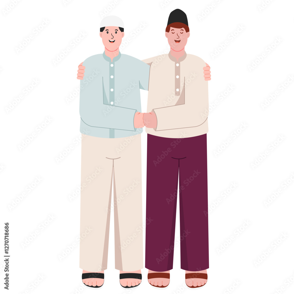 Illustration of Two Muslim Friends Shaking Hand Illustration of Two Muslim Friends Shaking Hand