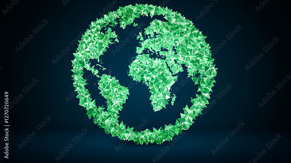 Green Geometric Earth Globe World Shape Abstract Design on Dark Background Ecology Concept Art Green Geometric Earth Globe World Shape Abstract Design on Dark Background Ecology Concept Art