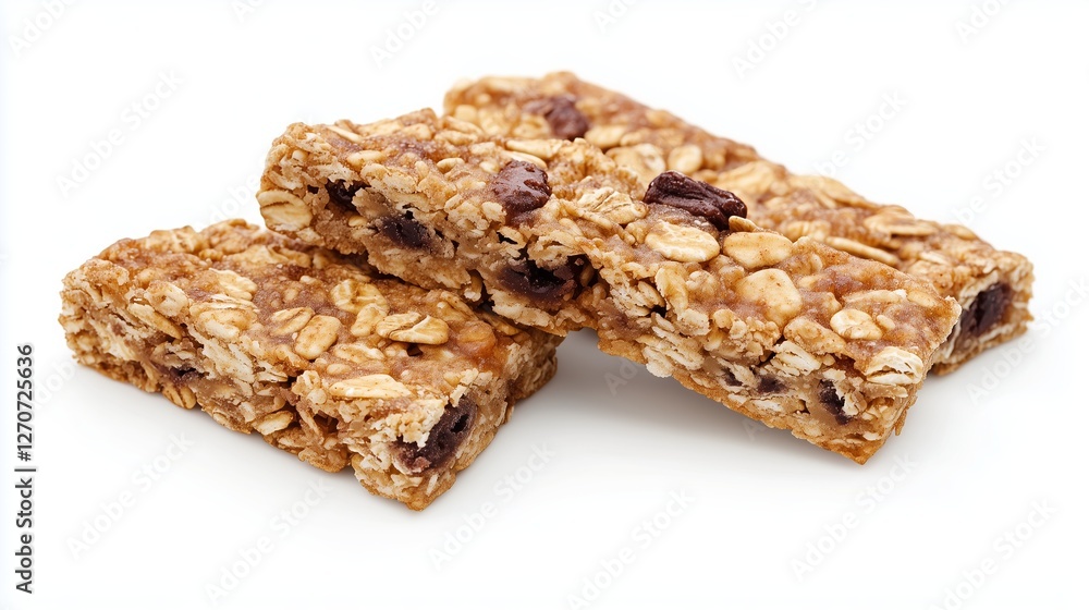 Collection set of five granola bars isolated on white background Collection set of five granola bars isolated on white background