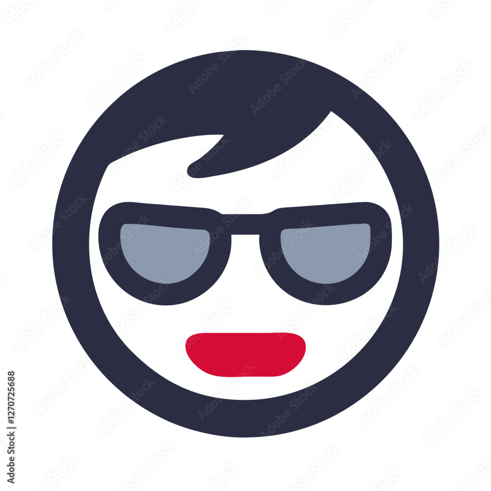 Stylized cool face icon with sunglasses and a confident expression Stylized cool face icon with sunglasses and a confident expression