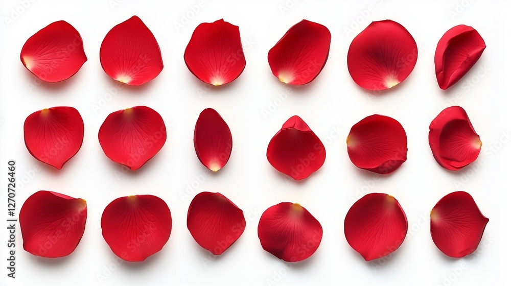 Collection set of red rose petals isolated on white background Collection set of red rose petals isolated on white background