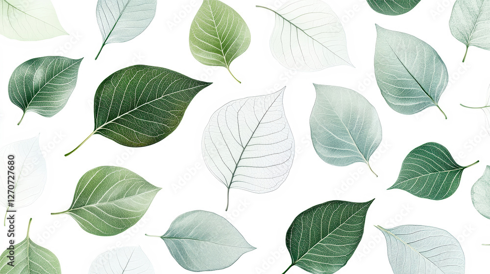 Intricate seamless pattern of transparent leaf veins in various shades of green for organic design elegance Intricate seamless pattern of transparent leaf veins in various shades of green for organic design elegance