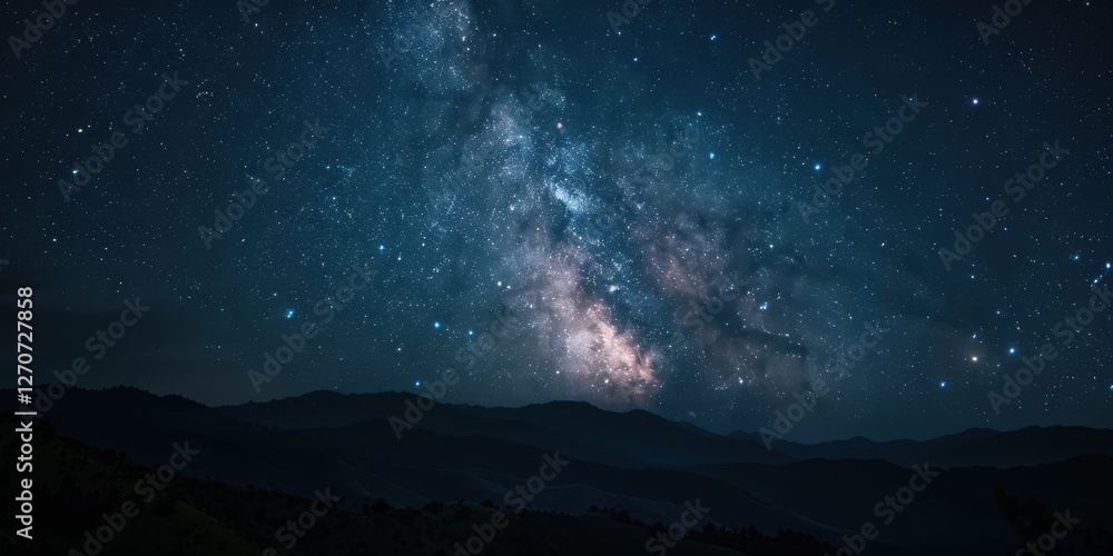 Stunning night sky with milky way galaxy over mountain range. International Dark Sky Week Stunning night sky with milky way galaxy over mountain range. International Dark Sky Week