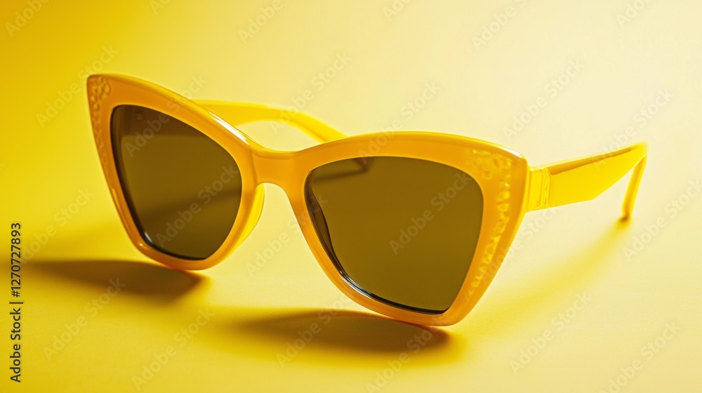 Bold and stylish yellow sunglasses resting on a vibrant yellow backdrop, capturing the essence of summer fun. Ideal for beach outings or garden parties, they bring a cheerful flair to any look Bold and stylish yellow sunglasses resting on a vibrant yellow backdrop, capturing the essence of summer fun. Ideal for beach outings or garden parties, they bring a cheerful flair to any look