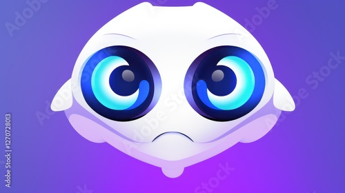 Adorable cartoon character with big eyes in vibrant purple background photo