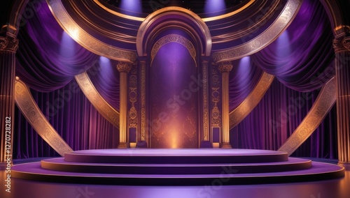 Purple golden ceremony award stage venue background.