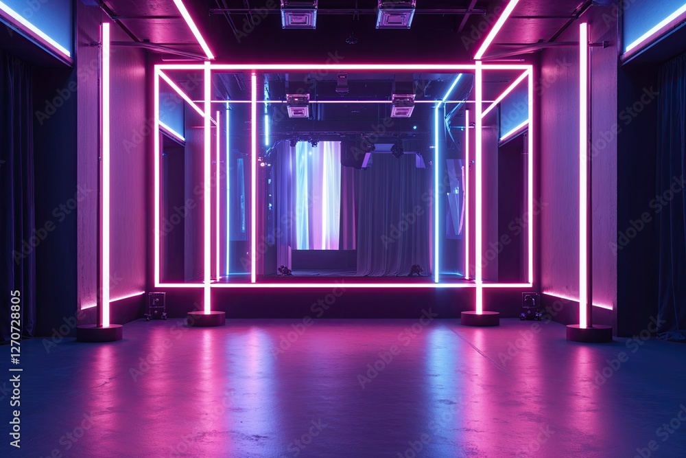 Naklejka premium Chic Neon Backdrop with Vibrant Brightness and Shine in a High-Tech Performance Space