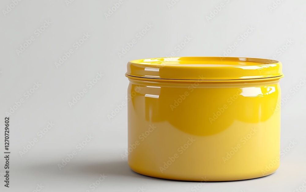 Yellow Cylindrical Container on Light Gray Background Yellow Cylindrical Container on Light Gray Background
