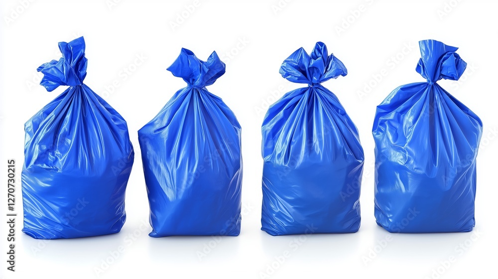 Set of four blue garbage bag isolated on white background Set of four blue garbage bag isolated on white background
