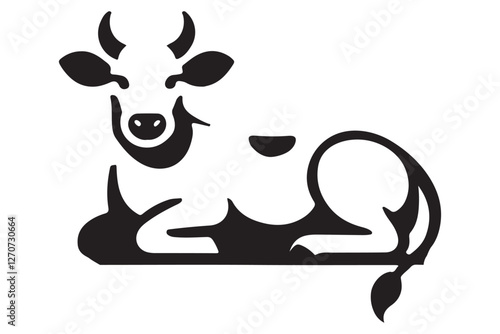 Resting Cow Illustration Silhouette Farm Animal Black and White Image