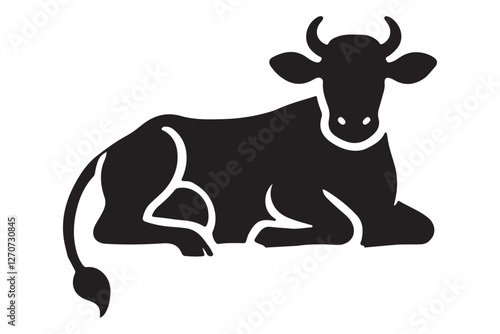 Resting Cow Silhouette Illustration Lying Down Black and White Graphic